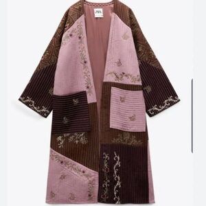 Zara Brown and Pink quilted patchwork coat with Lace Details
And embroidery